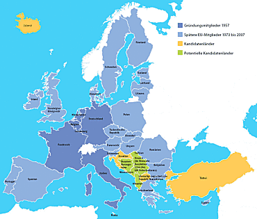 Karte Beitrittskandidaten und Potzenzielle Beitrittskandidaten
